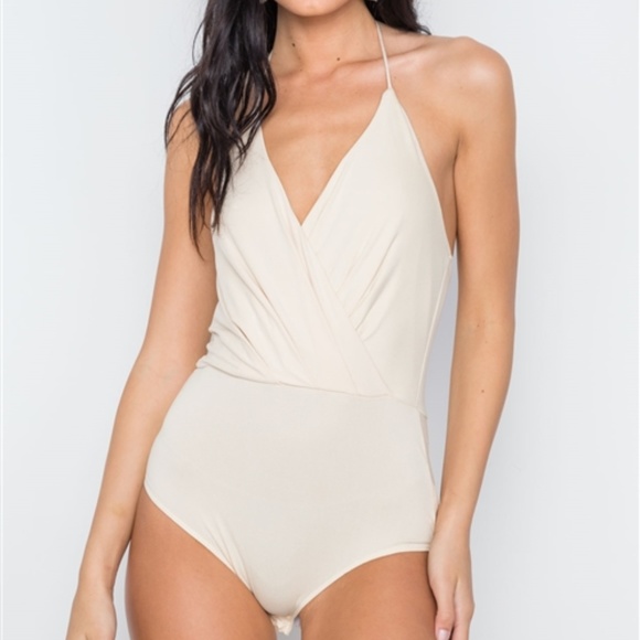 Jane Beige Surplice Bodysuit - Picture 2 of 5
